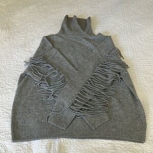 360 Cashmere GRAY Hudson Fringe Wool & Cashmere Turtleneck Sweater NWT LARGE